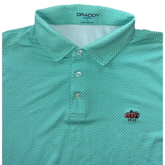 Draddy Sport Stretch Aqua Blue Polo Golf Shirt 1921 Logo Men's Size Large - Picture 4 of 8
